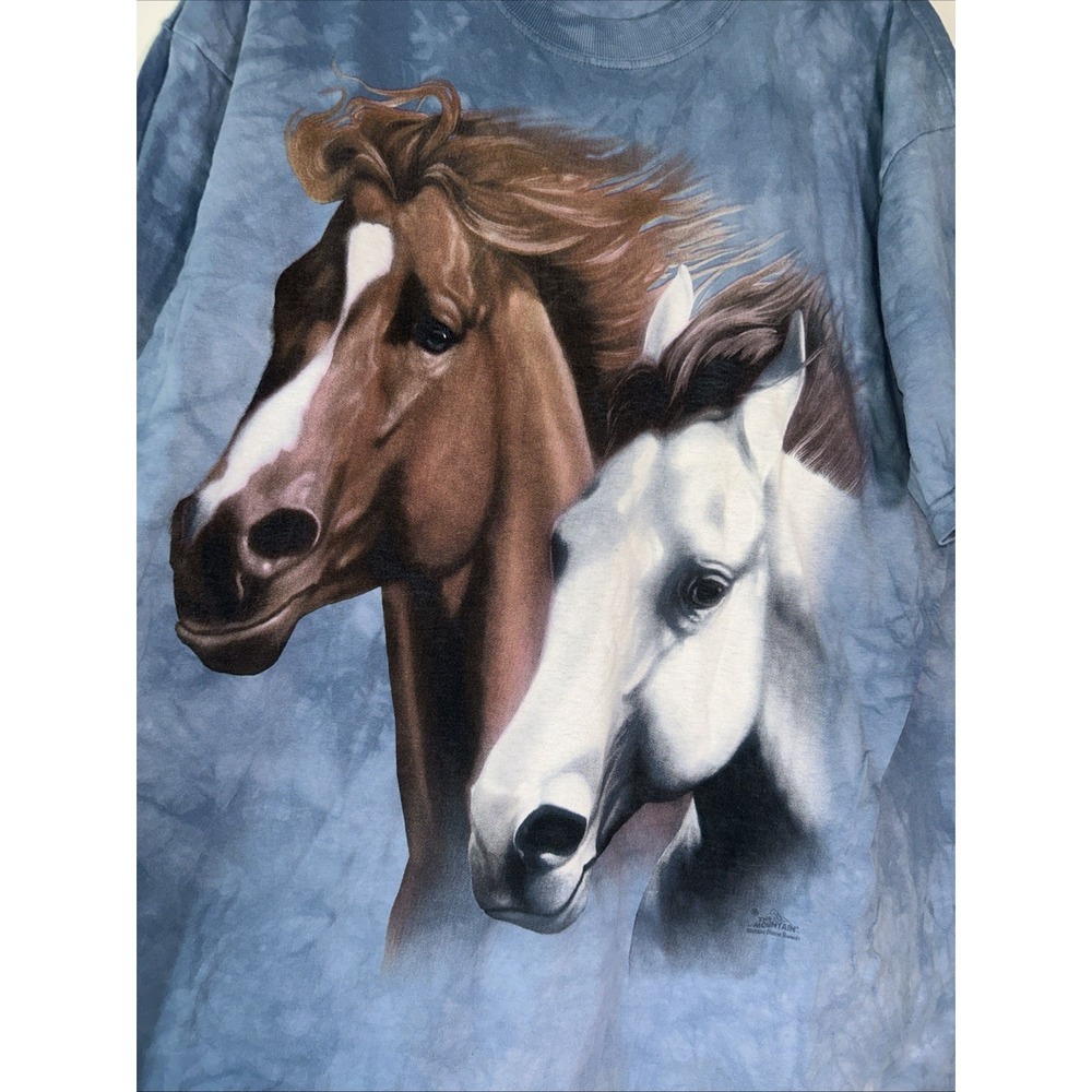 The Mountain Horse Graphic T Shirt Mens XL Blue Tie Dye Animals Nature‎ Cotton